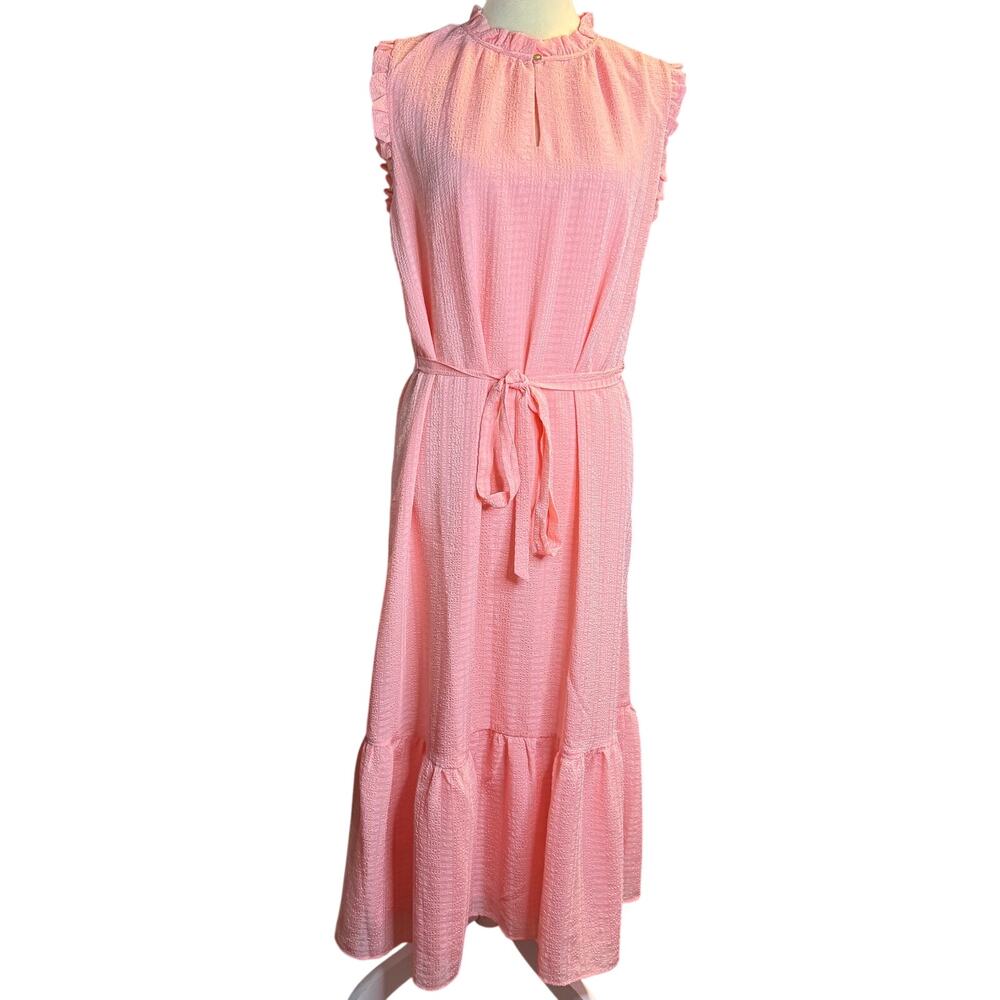 Loft Textured Ruffle Tiered Midi Dress, Peach, Women's Size Medium, NWT